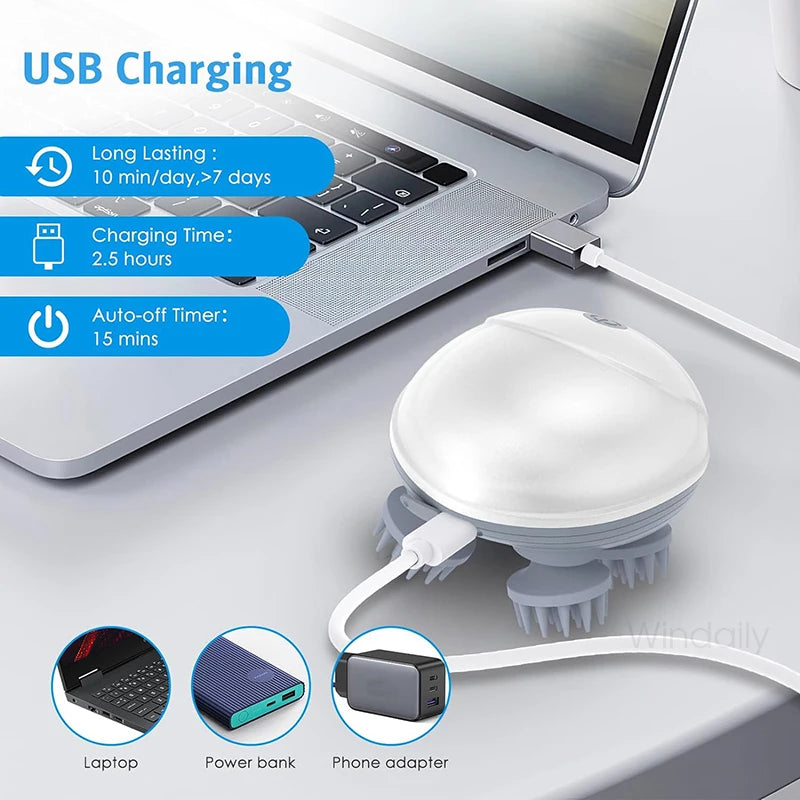 Masajeador eléctrico para cuero cabelludo – Dispositivo de amasado y vibración para cuidado de la salud. Masaje profundo de tejidos para hombros, cuello, piernas y brazos. Masajeador para gatos y mascotas.